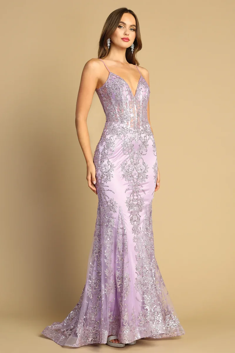 Vestido Corte Sirena Escote V y con tirantes, Detalles Brillosos (Varios Colores) - Imagen 2